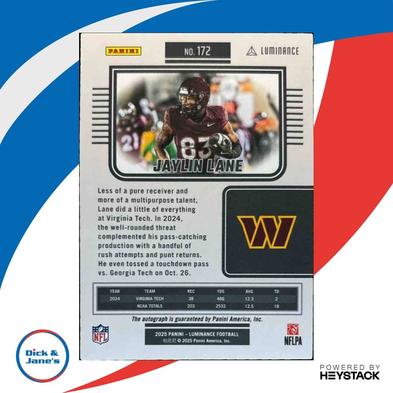 2025 Panini Luminance Jaylin Lane Auto /700 #172 RC Washington Commanders - Sports Cards