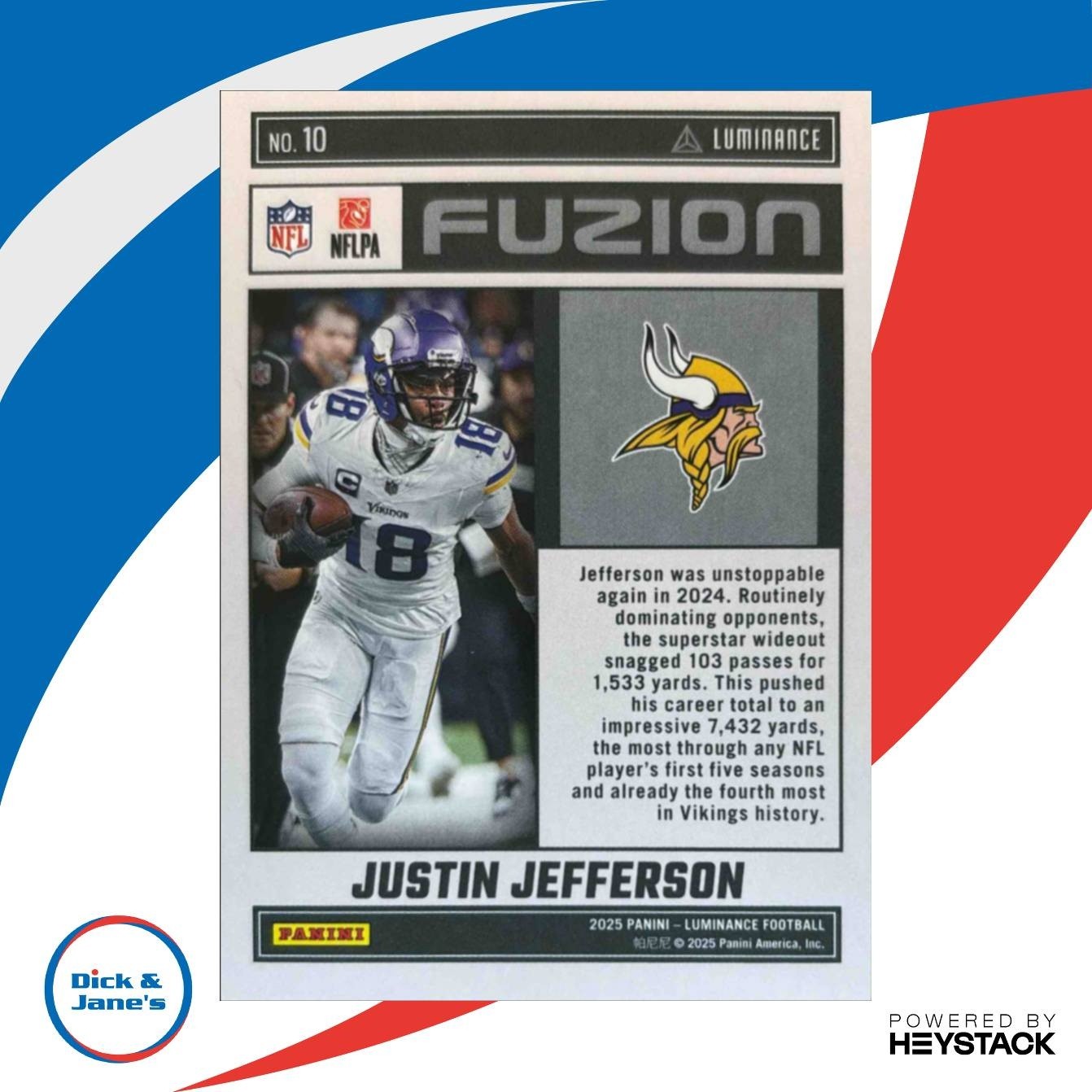 2025 Panini Luminance Justin Jefferson Fuzion #10 Minnesota Vikings - Sports Cards
