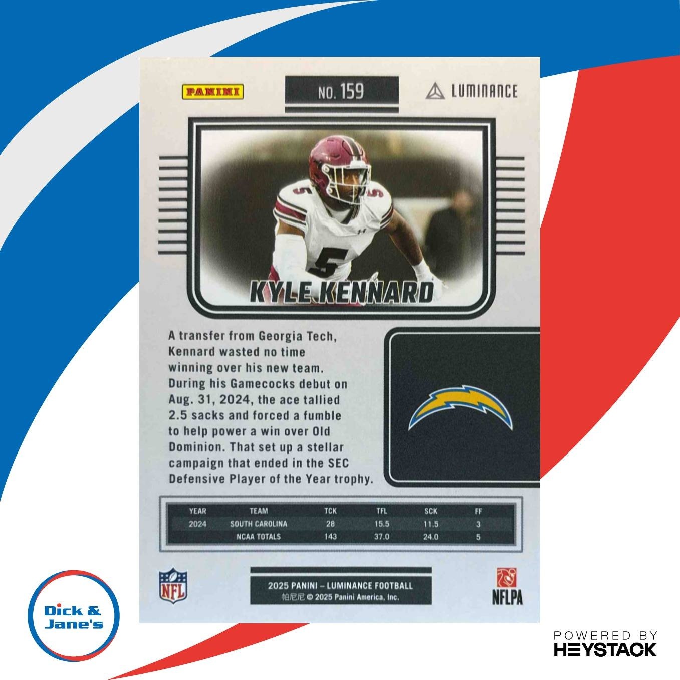 2025 Panini Luminance Kyle Kennard Green /100 #159 RC Los Angeles Chargers - Sports Cards