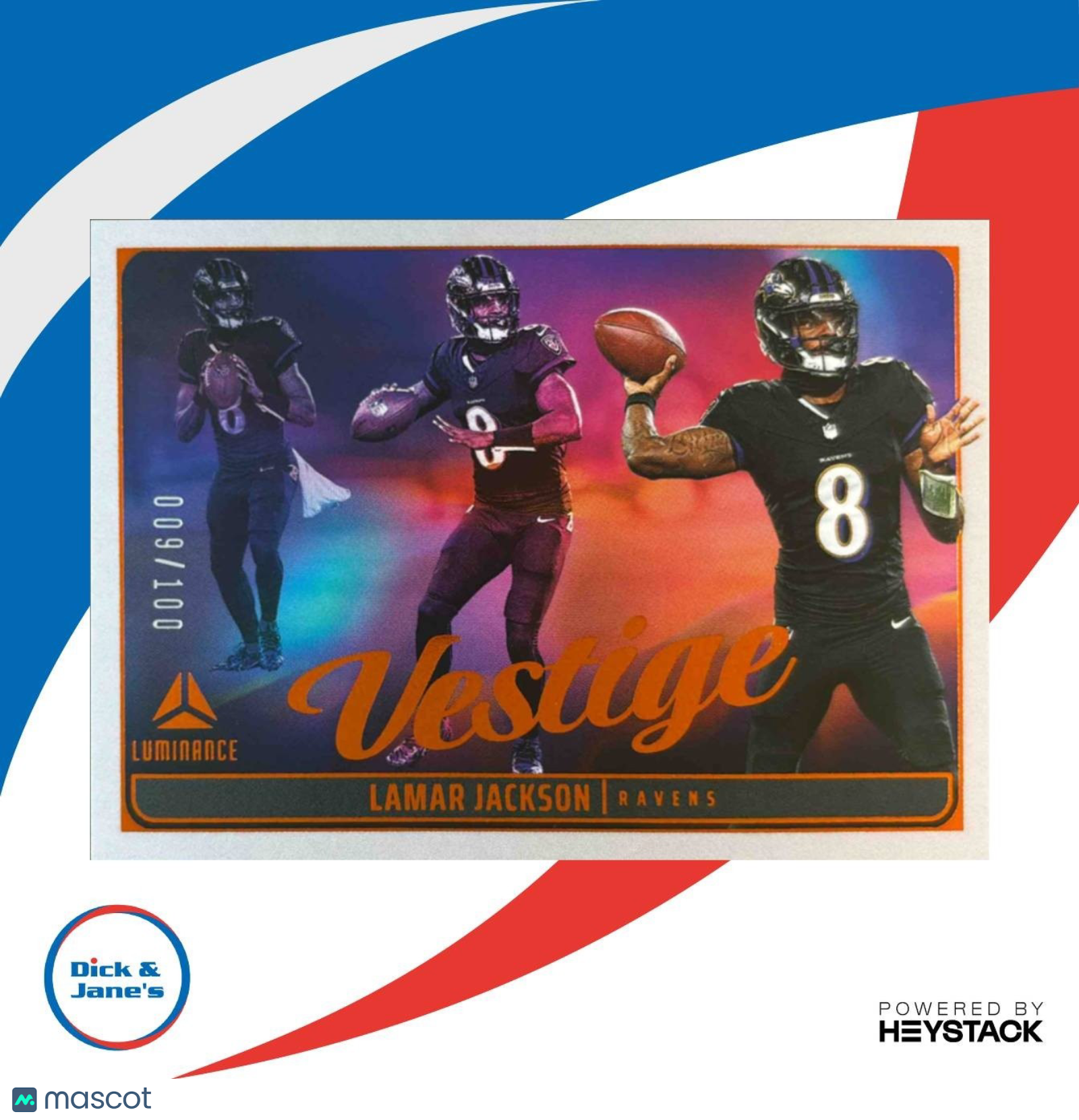 2025 Panini Luminance Lamar Jackson Vestige Orange /100 #4 Baltimore Ravens - Sports Cards