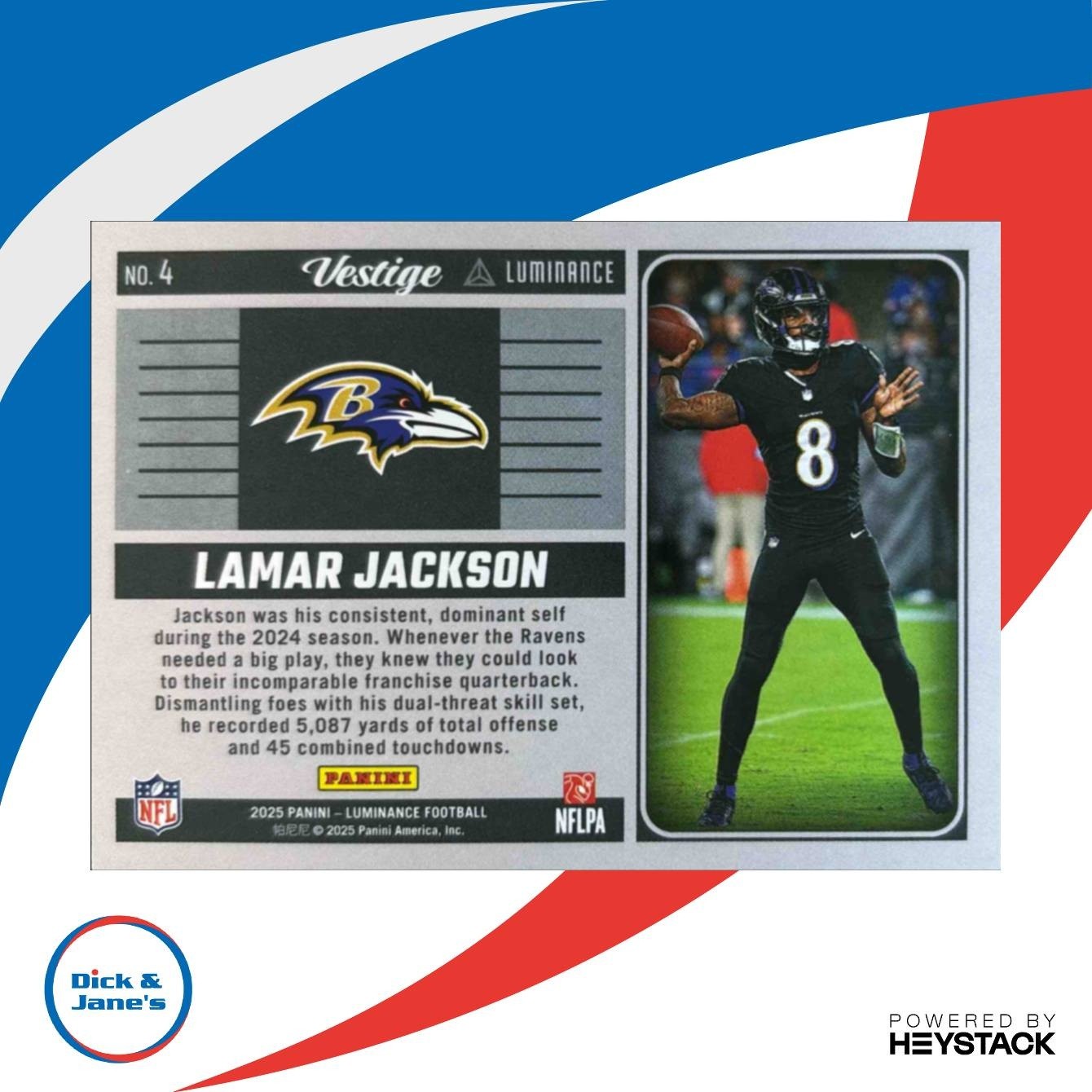 2025 Panini Luminance Lamar Jackson Vestige Orange /100 #4 Baltimore Ravens - Sports Cards