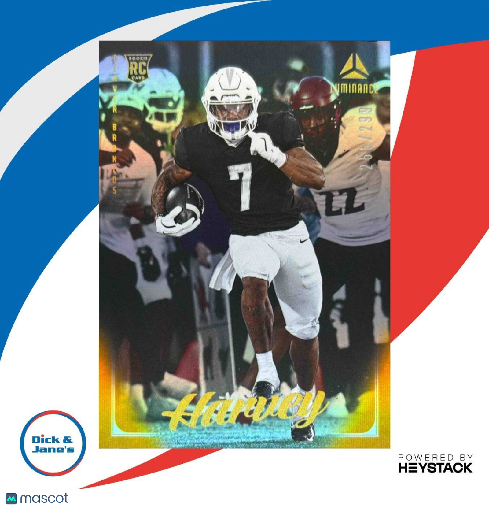 2025 Panini Luminance RJ Harvey Yellow /299 #174 RC Auto Denver Broncos - Sports Cards