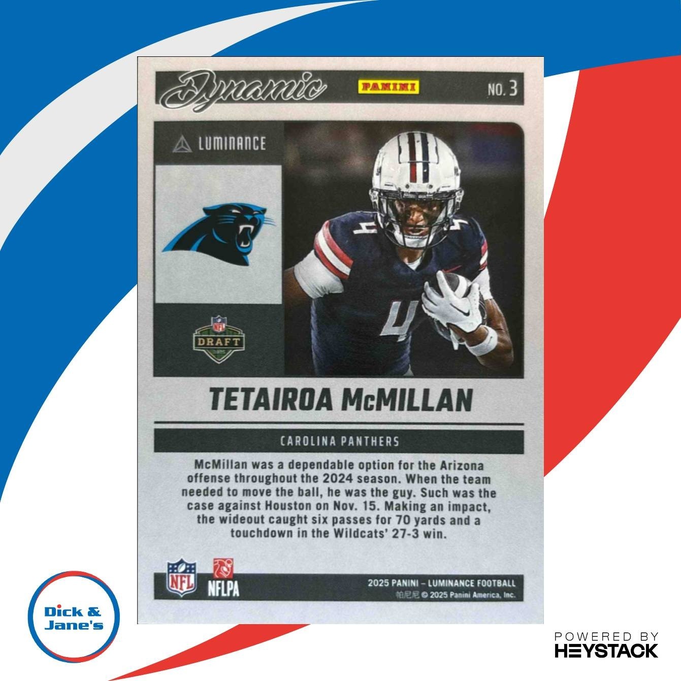 2025 Panini Luminance Tetairoa McMillan Dynamic Rookies #3 Carolina Panthers - Sports Cards