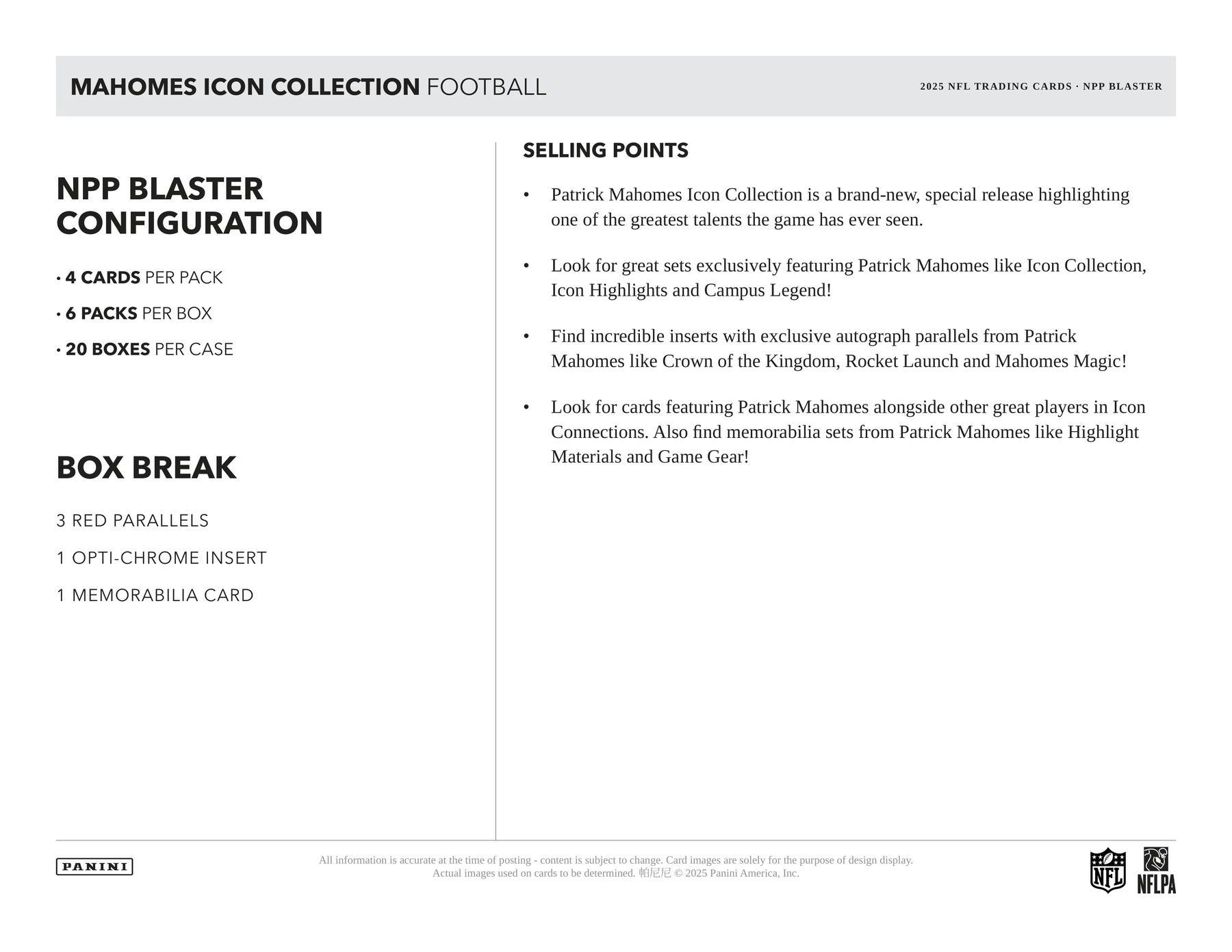 2025 Panini Mahomes Icon Collection Football Blaster Box - NFL Hobby Box
