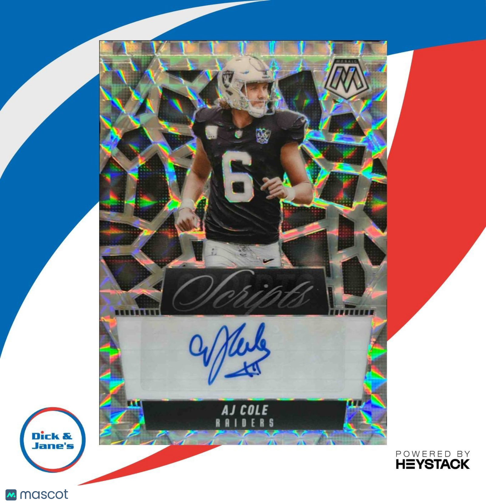 2025 Panini Mosaic AJ Cole Scripts #19 Auto Las Vegas Raiders - Sports Cards