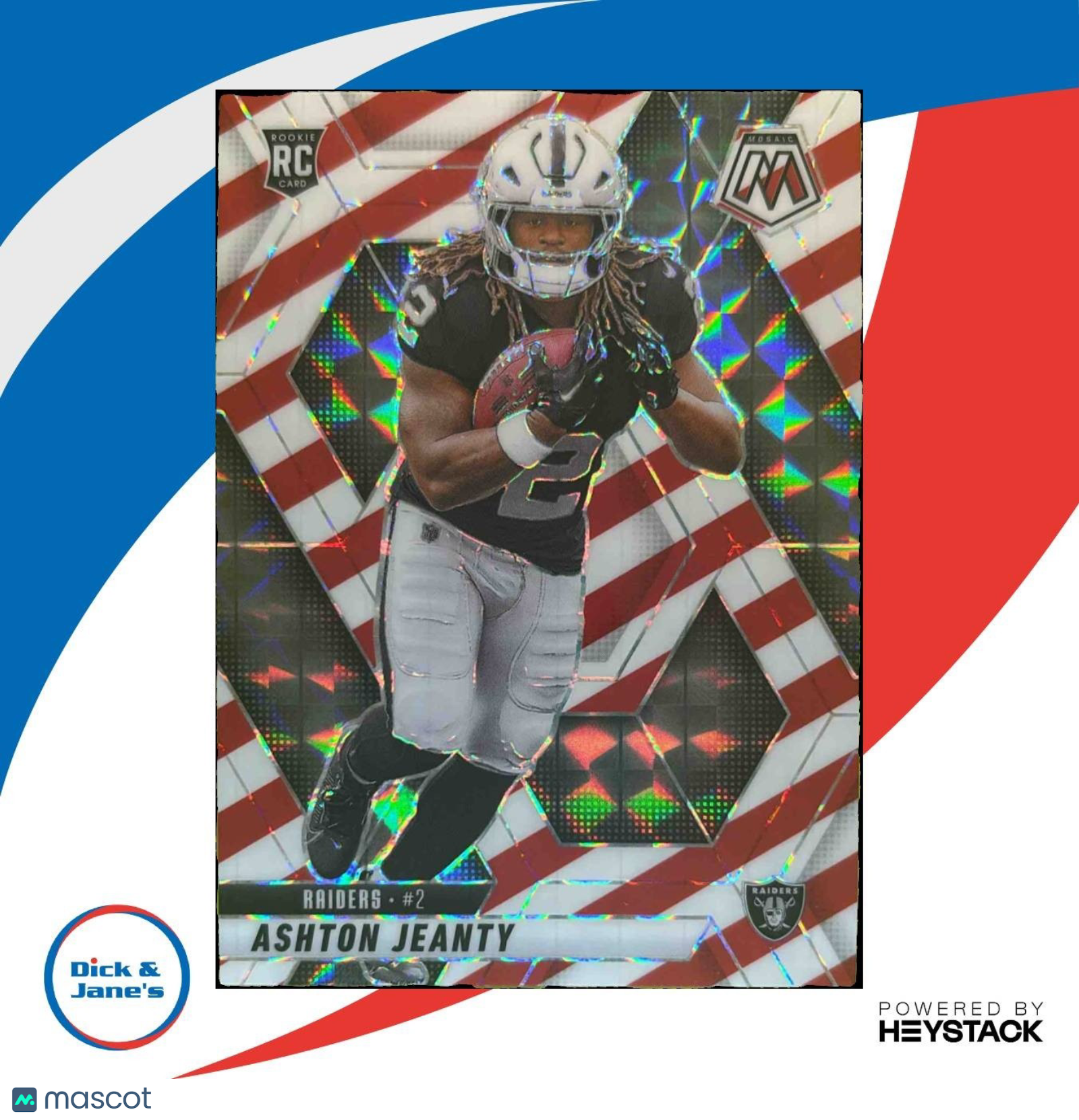 2025 Panini Mosaic Ashton Jeanty Rookies Red and White Stripe #345 RC Raiders - Sports Cards