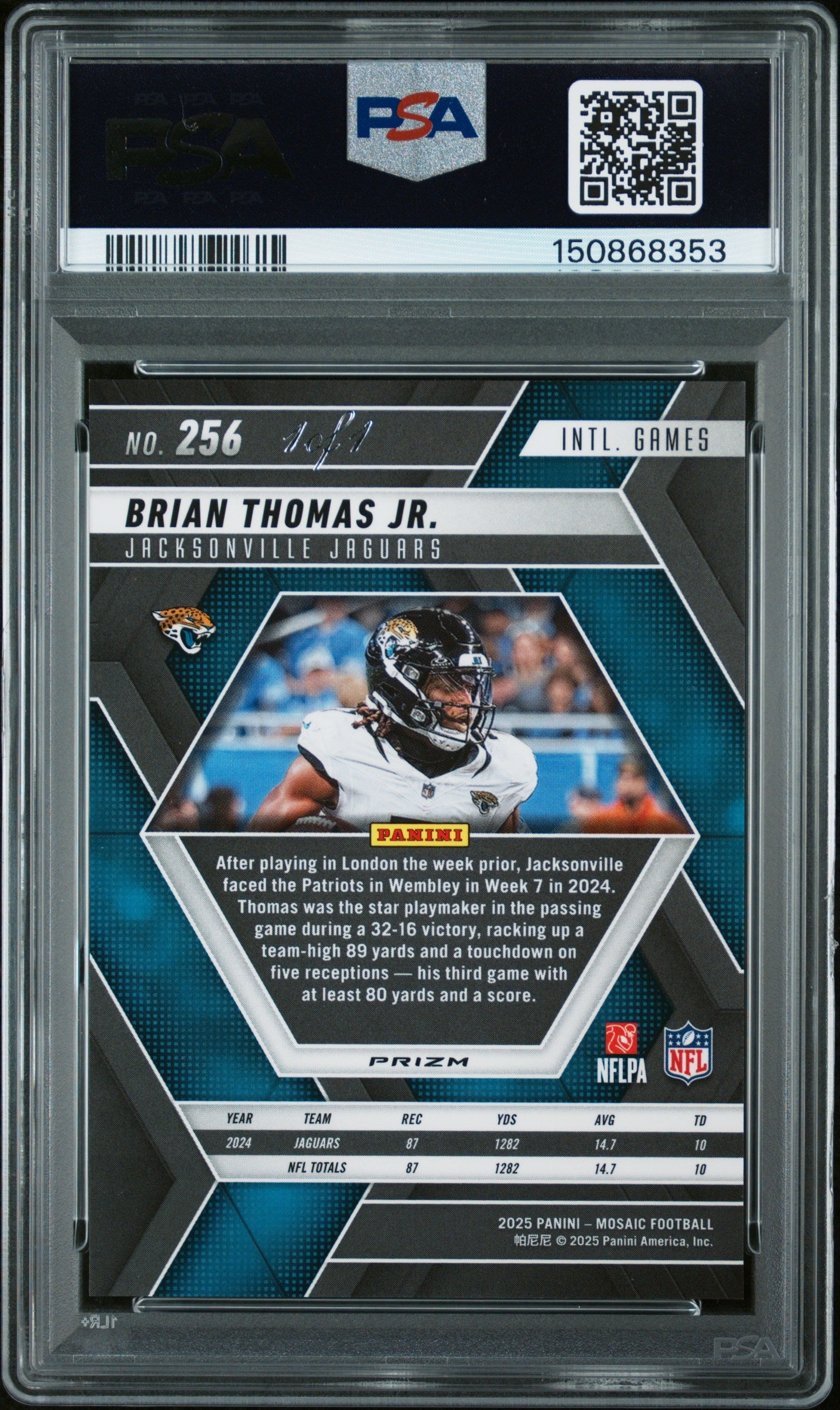 2025 Panini Mosaic Brian Thomas Jr. Black 1/1 #256 PSA 10 GEM MINT Jaguars - Graded Sports Cards
