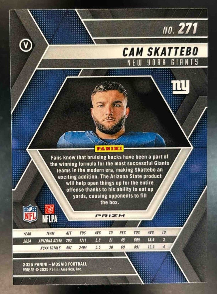 2025 Panini Mosaic Cam Skattebo Rookie Variation Camo Red #271 RC New York Giant - Sports Cards