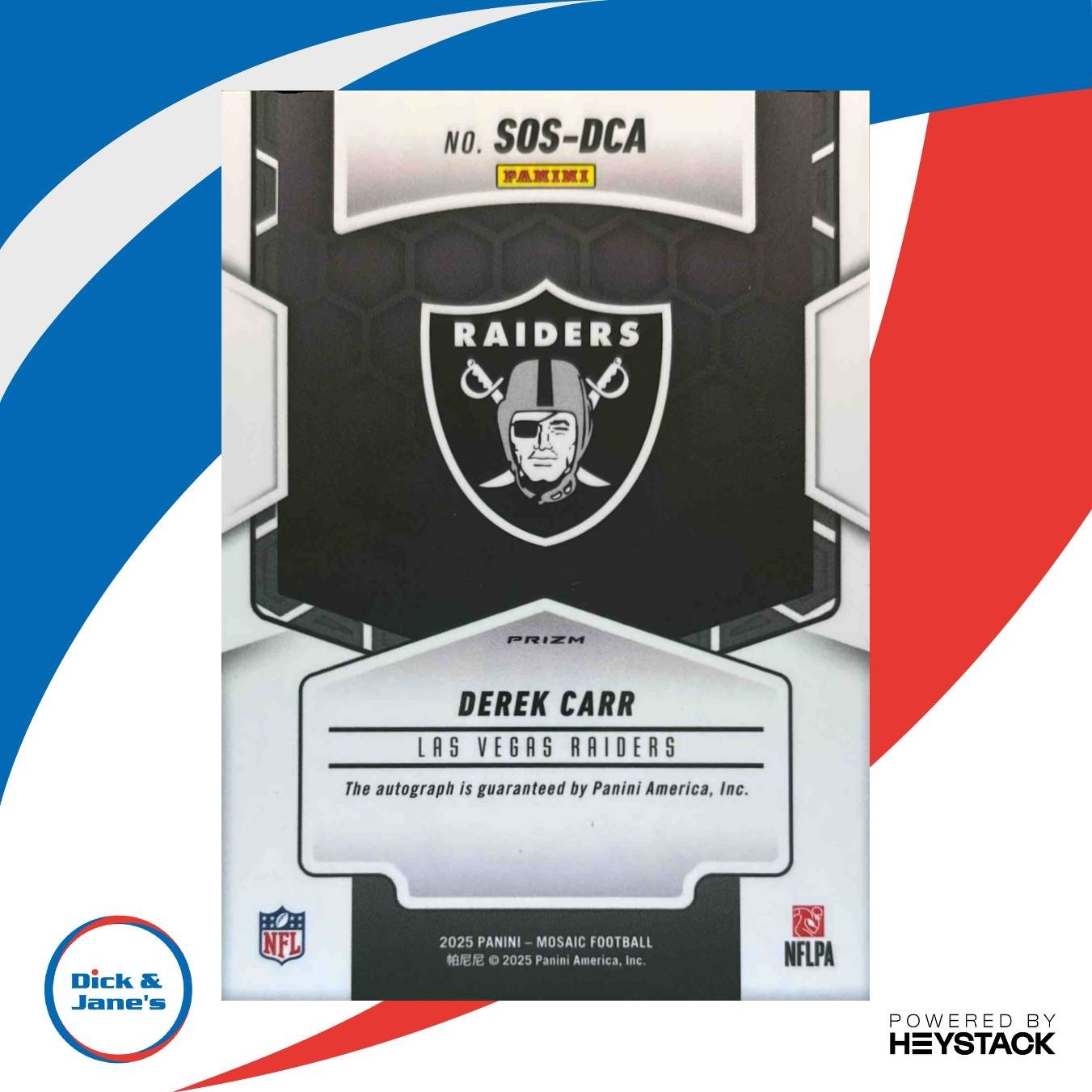 2025 Panini Mosaic Derek Carr Showtime Signatures Red and Yellow AUTO Raiders - Sports Cards