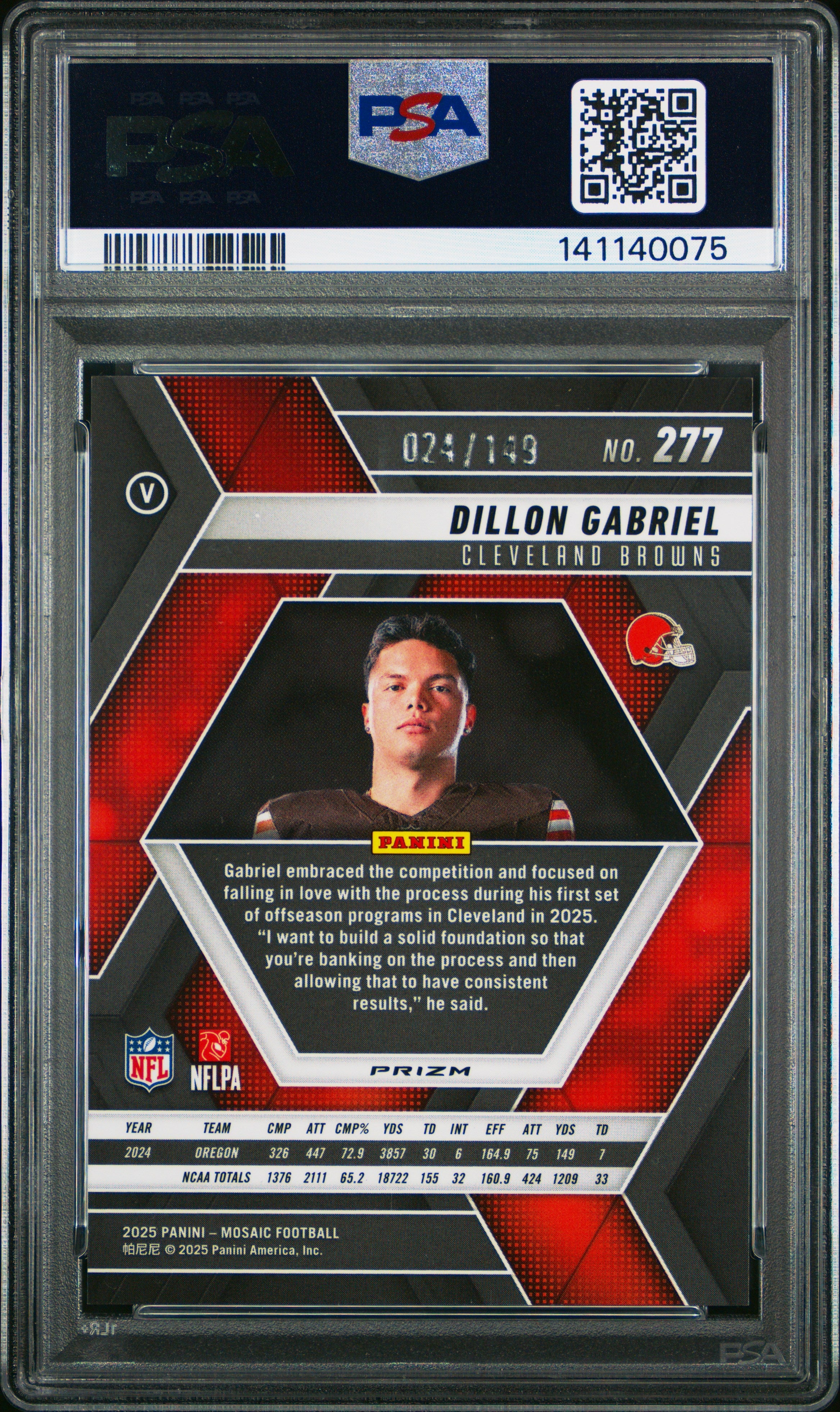 2025 Panini Mosaic Dillon Gabriel Silver Knight Rookie 024/149 PSA 10 GEM MINT - Graded Sports Cards