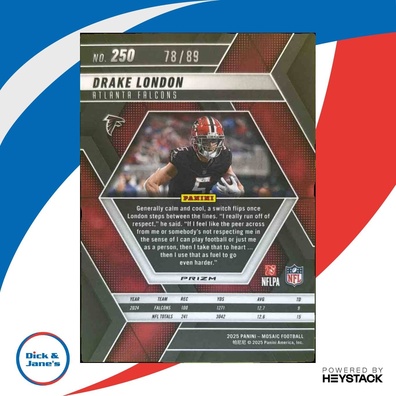 2025 Panini Mosaic Drake London Red & Yellow Prizm 78/89 #250 Atlanta Falcons - Sports Cards