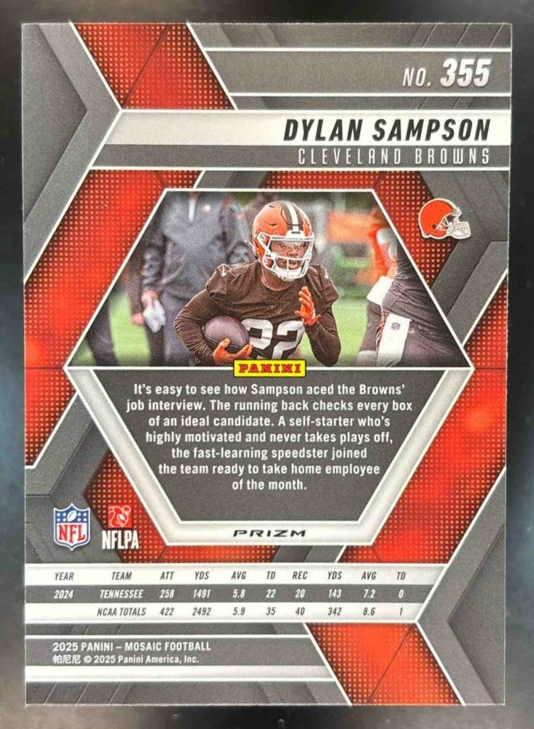 2025 Panini Mosaic Dylan Sampson Choice Red & Green #355 RC Cleveland Browns - Sports Cards
