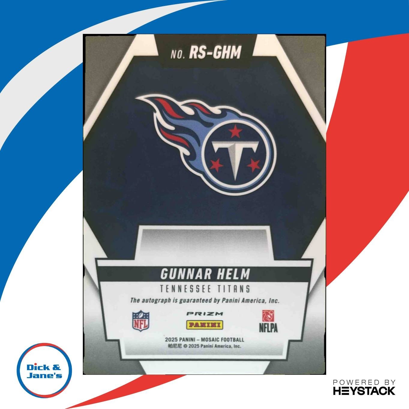 2025 Panini Mosaic Gunnar Helm Rookie Scripts #RS-GHM RC Auto Tennessee Titans - Sports Cards