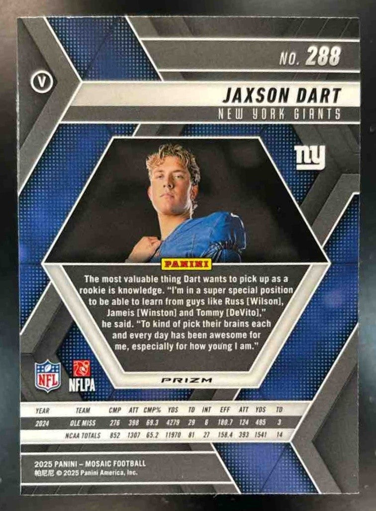 2025 Panini Mosaic Jaxson Dart Rookie Variation Red Scope #288 RC New York Giant - Sports Cards