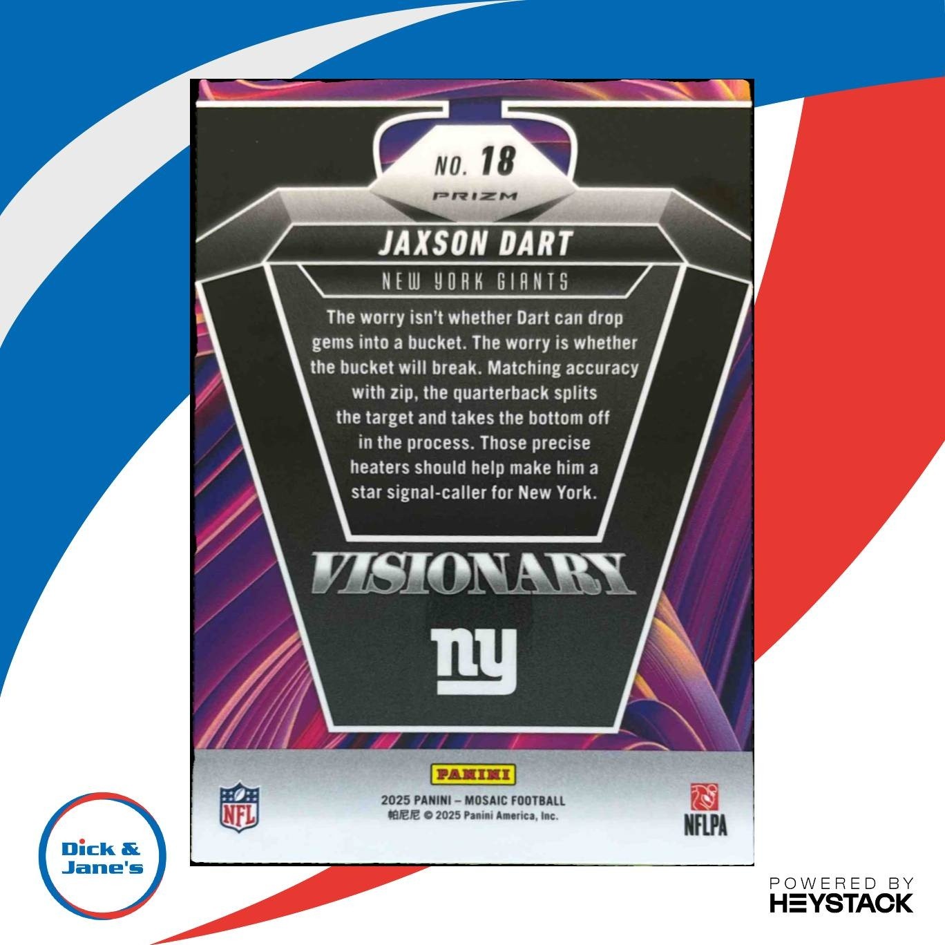 2025 Panini Mosaic Jaxson Dart Visionary #18 (Clean)