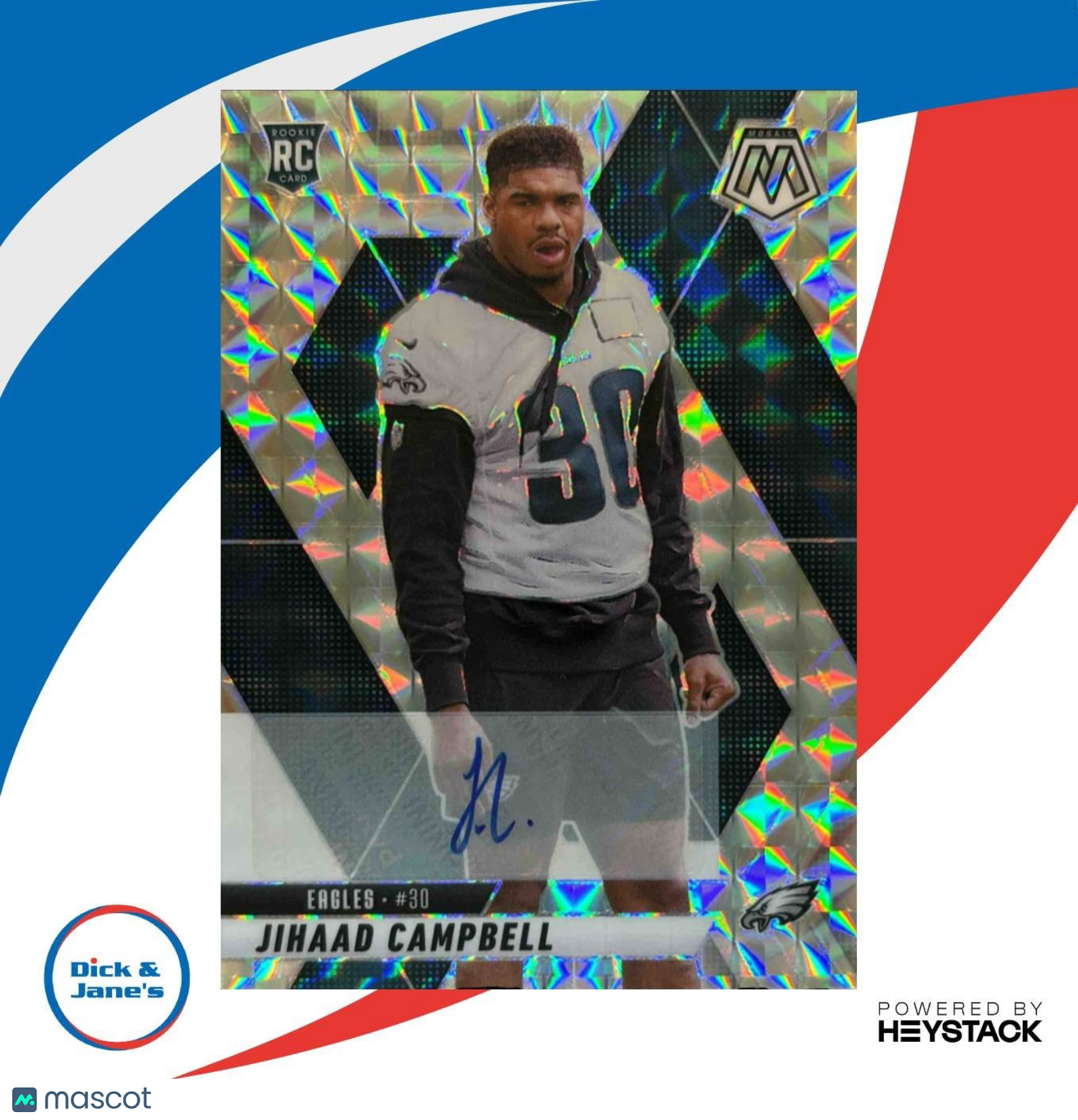 2025 Panini Mosaic Jihaad Campbell Rookie Auto Silver #341 RC Philadelphia Eagle - Sports Cards