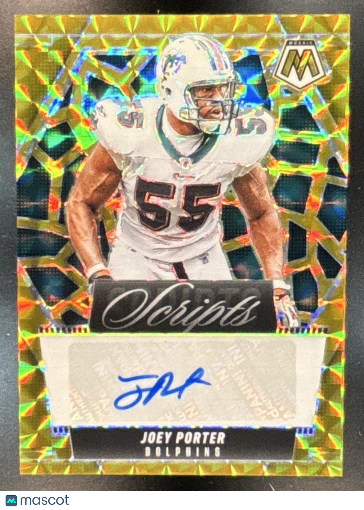 2025 Panini Mosaic Joey Porter Scripts Gold Prizm /10 Auto Miami Dolphins - Sports Cards