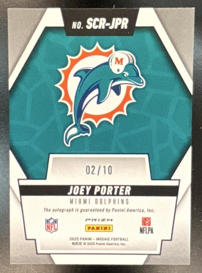 2025 Panini Mosaic Joey Porter Scripts Gold Prizm /10 Auto Miami Dolphins - Sports Cards