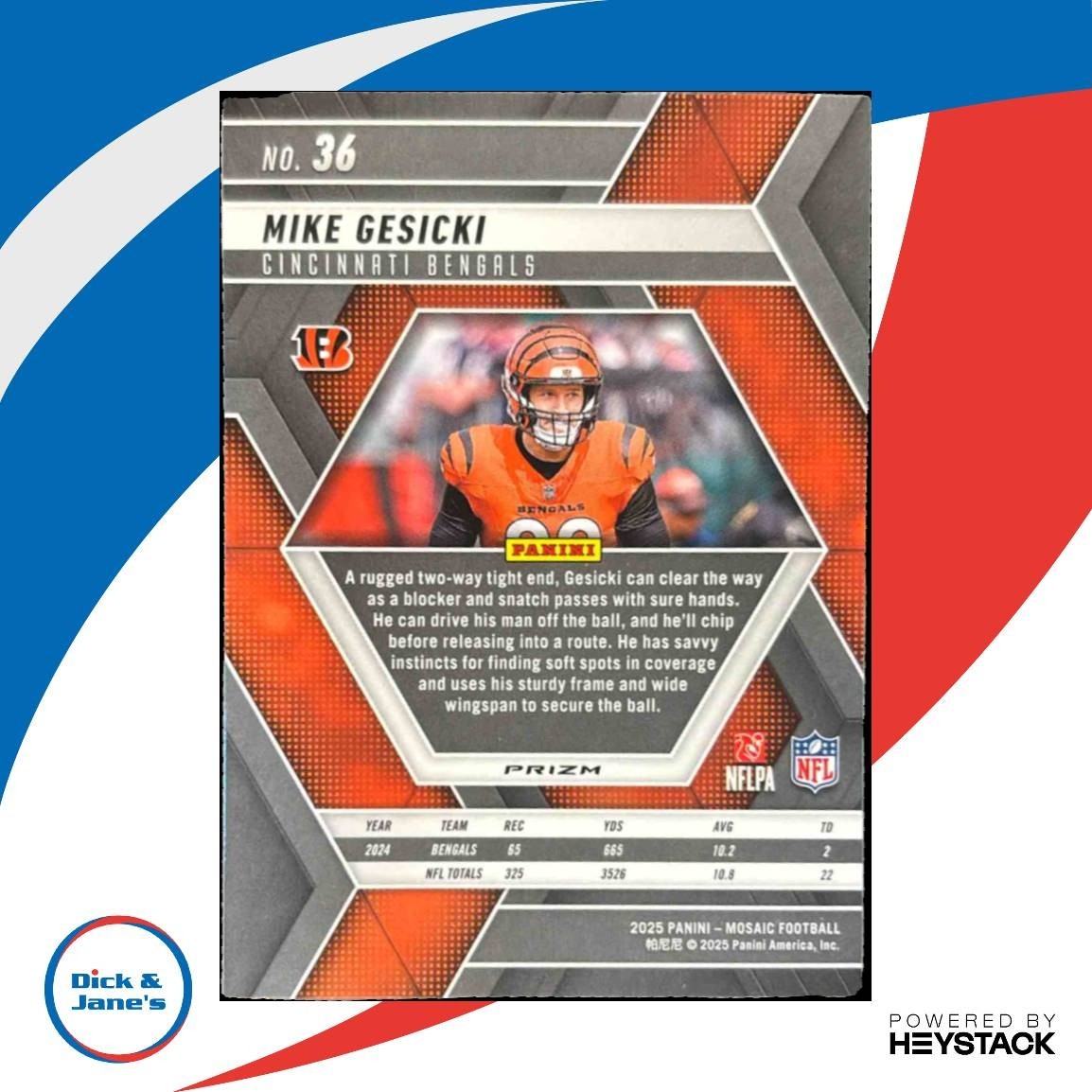 2025 Panini Mosaic Mike Gesicki Honeycomb Prizm #36 Cincinnati Bengals - Sports Cards
