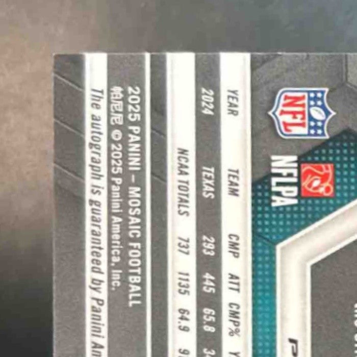 2025 Panini Mosaic Quinn Ewers Rookie Auto #308 RC Miami Dolphins - Sports Cards