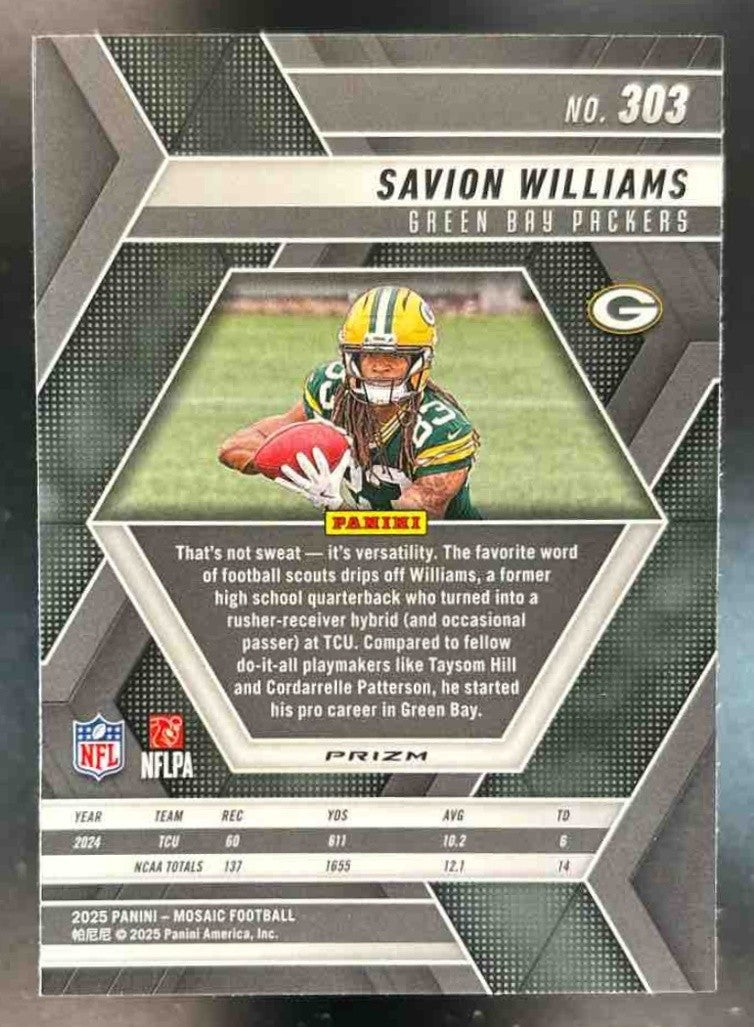 2025 Panini Mosaic Savion Williams Rookies Mosaic Prizm #303 RC Green Bay Packer - Sports Cards