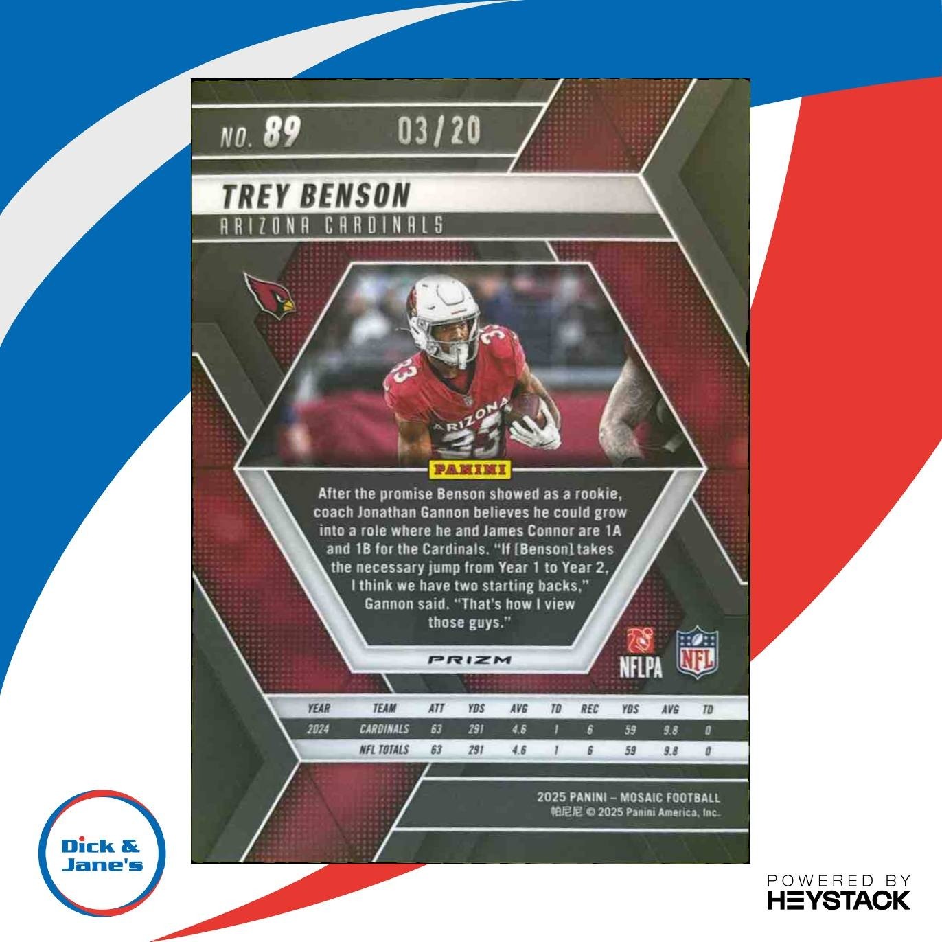 2025 Panini Mosaic Trey Benson Choice Cherry Blossom Prizm /20 #89 Cardinals - Sports Cards
