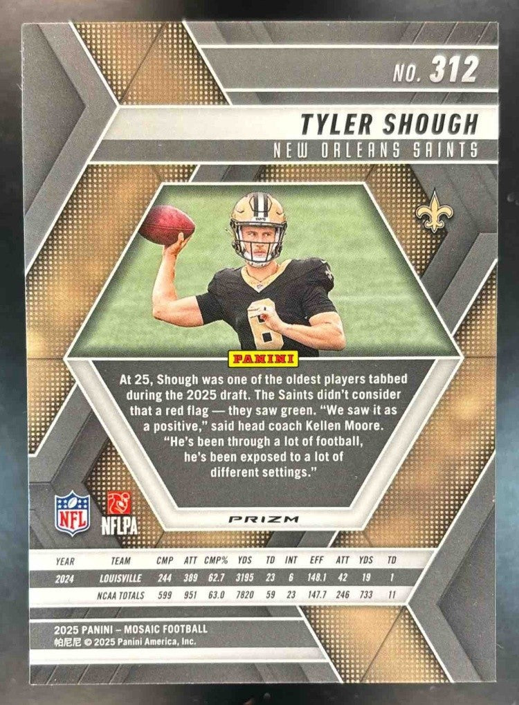 2025 Panini Mosaic Tyler Shough Rookies Red Prizm #312 RC New Orleans Saints - Sports Cards