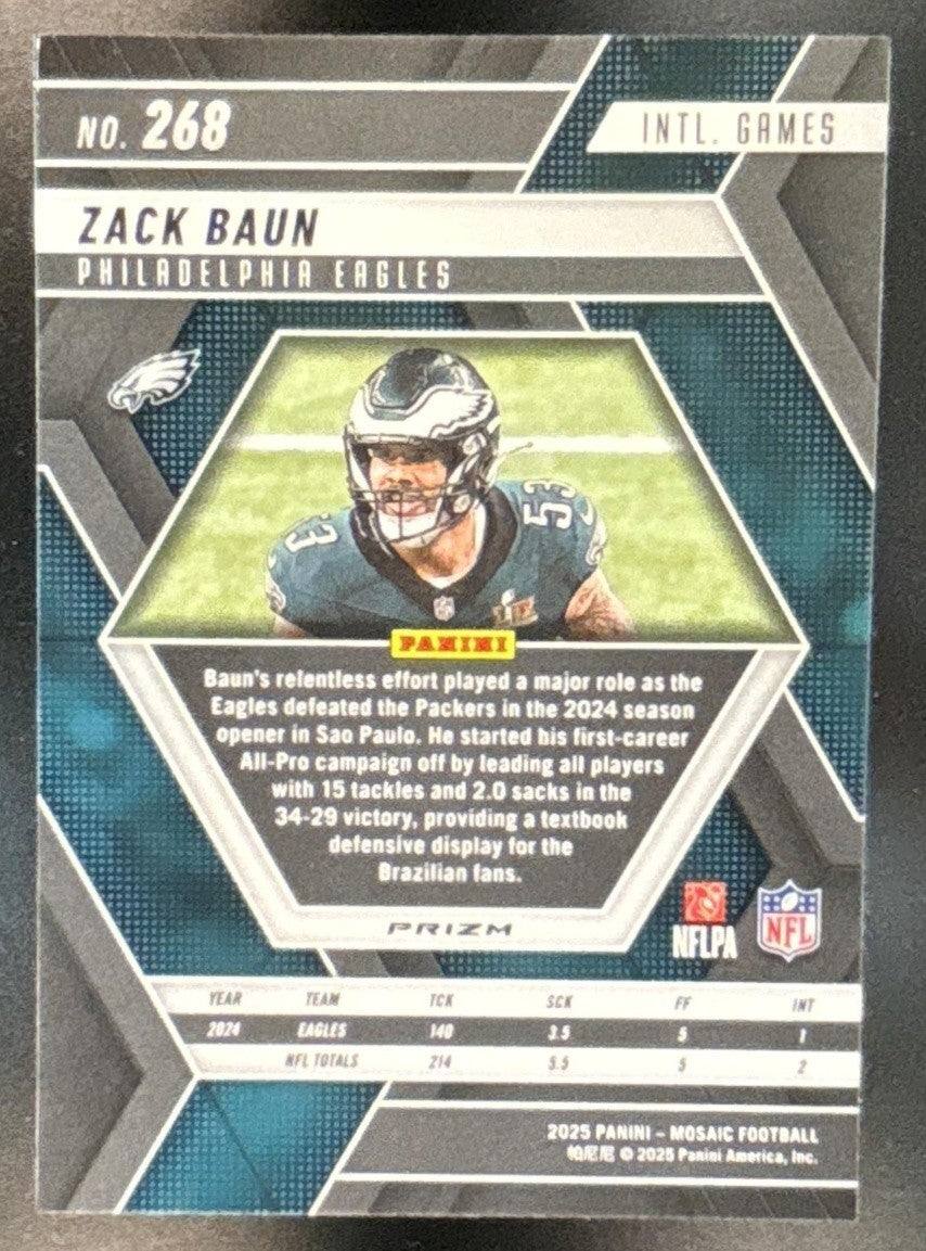 2025 Panini Mosaic Zack Baun International Games Honeycomb #268 Eagles - Sports Cards