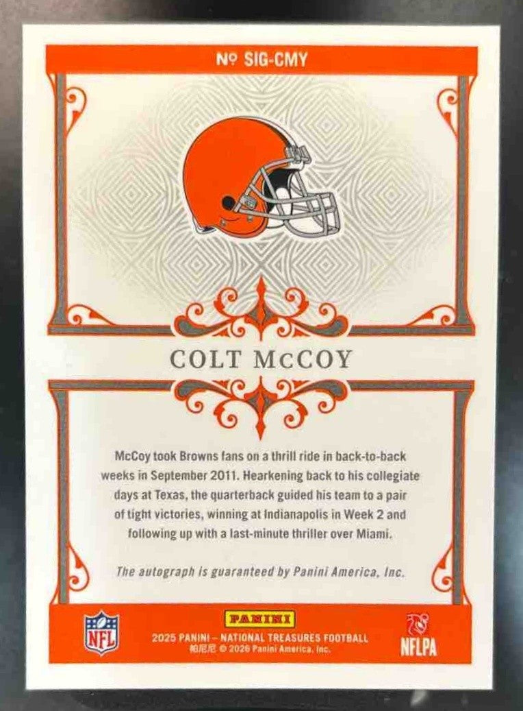 2025 Panini National Treasures Colt McCoy Signatures /99 Auto Cleveland Browns - Sports Cards