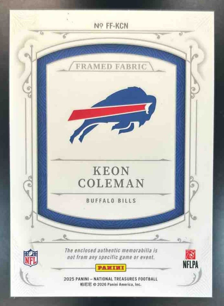 2025 Panini National Treasures Keon Coleman Framed Fabric /49 MEM Buffalo Bills - Sports Cards