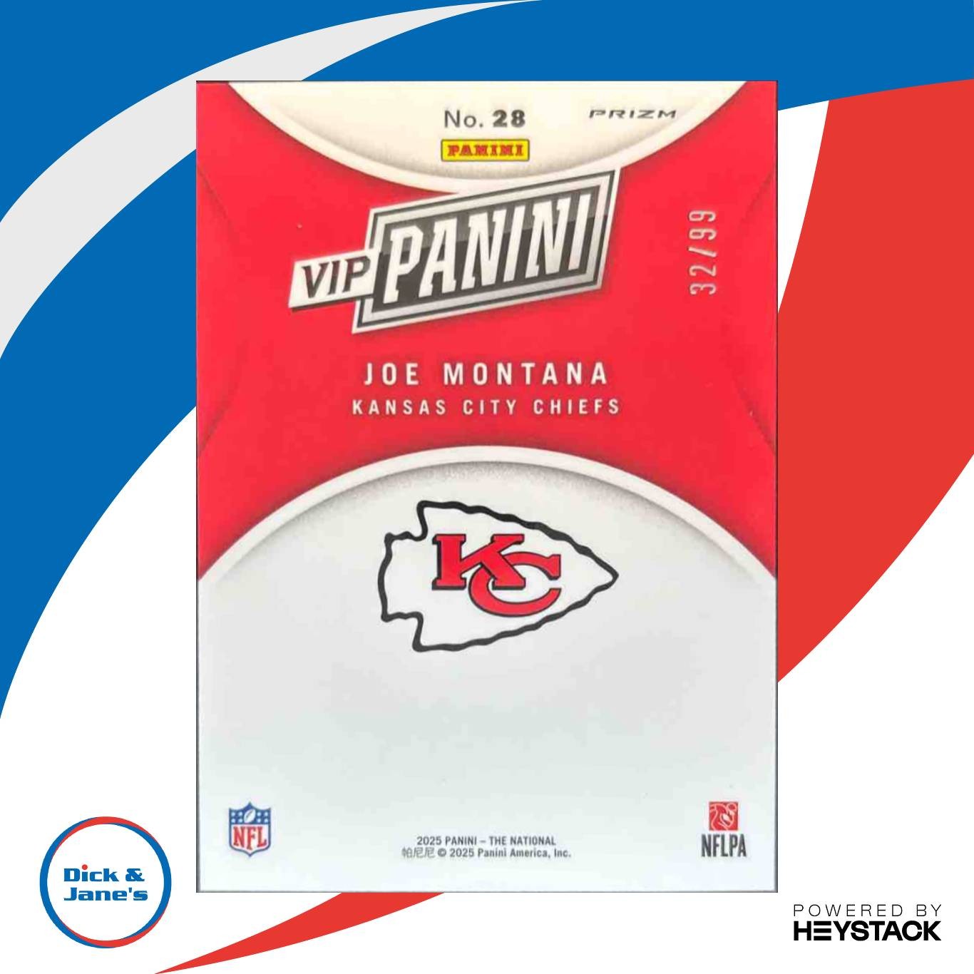 2025 Panini NSCC VIP Gold Packs Joe Montana Red Sparkle 32/99 #28 - Sports Cards