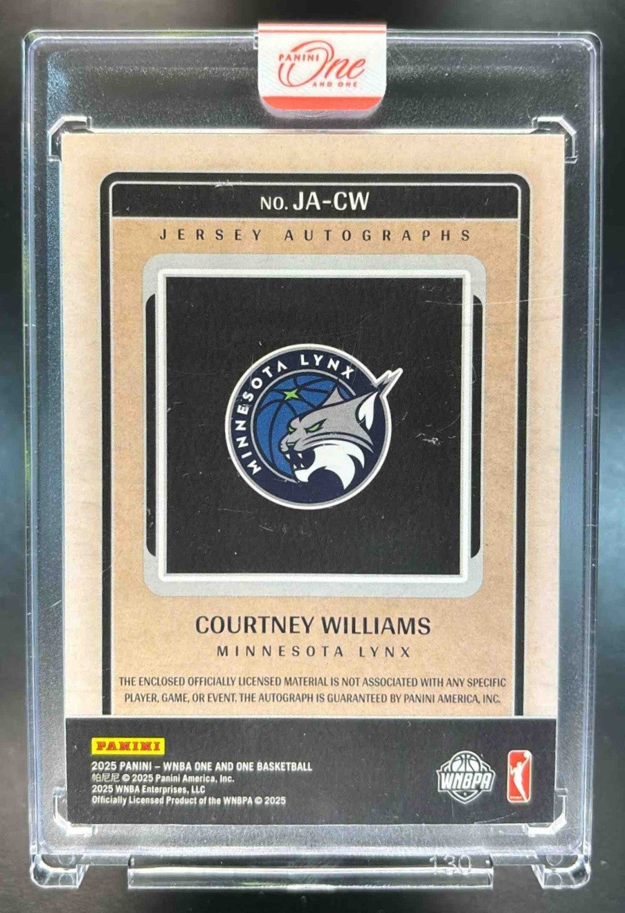 2025 Panini One and One WNBA Courtney Williams Patch Auto /99 RC Atlanta Dream - Sports Cards