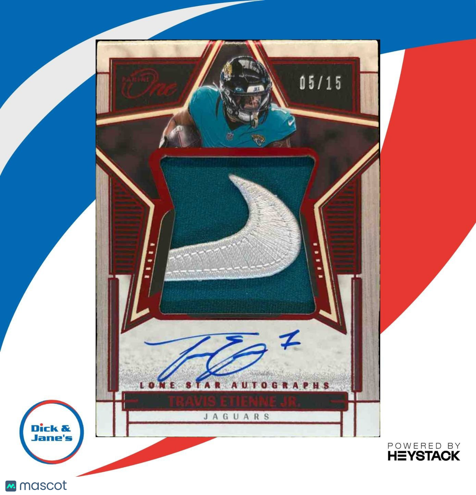 2025 Panini One Travis Etienne Jr. Lone Star Auto NIKE Patch Red /15 Jaguars - Sports Cards