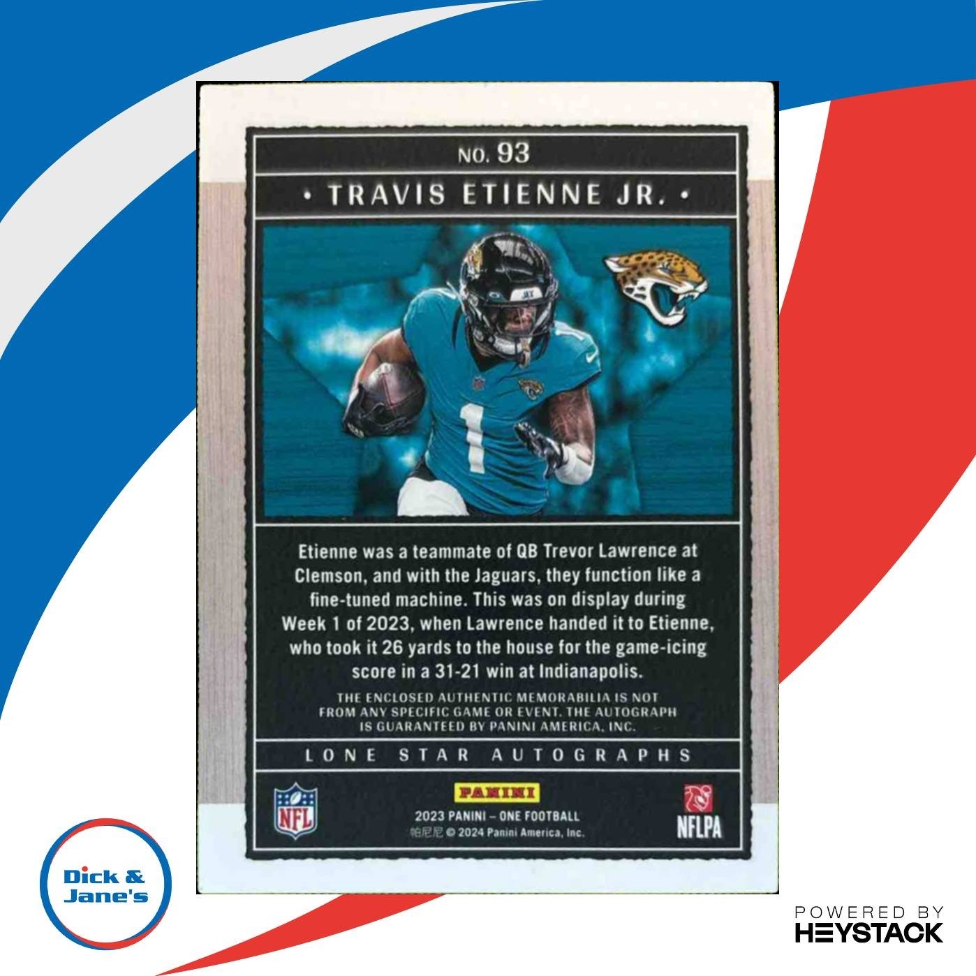 2025 Panini One Travis Etienne Jr. Lone Star Auto NIKE Patch Red /15 Jaguars - Sports Cards
