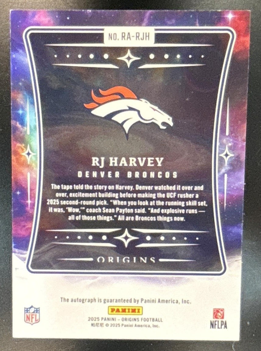 2025 Panini Origin RJ Harvey Rookie Auto Turquoise /25 #RA-RJH RC Denver Broncos - Sports Cards