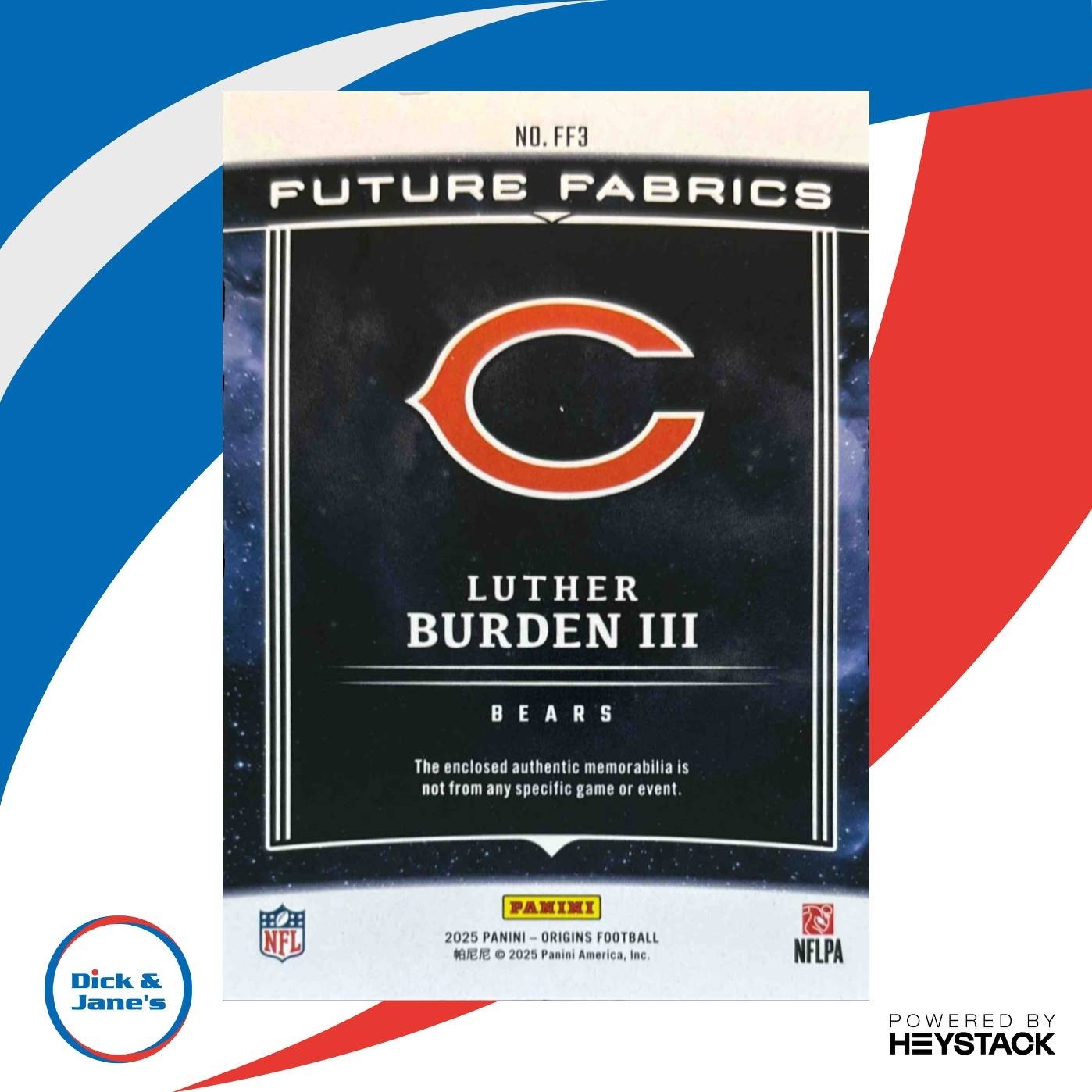 2025 Panini Origins Luther Burden III Future Fabrics Turquoise 79/99 #FF3 Bears - Sports Cards