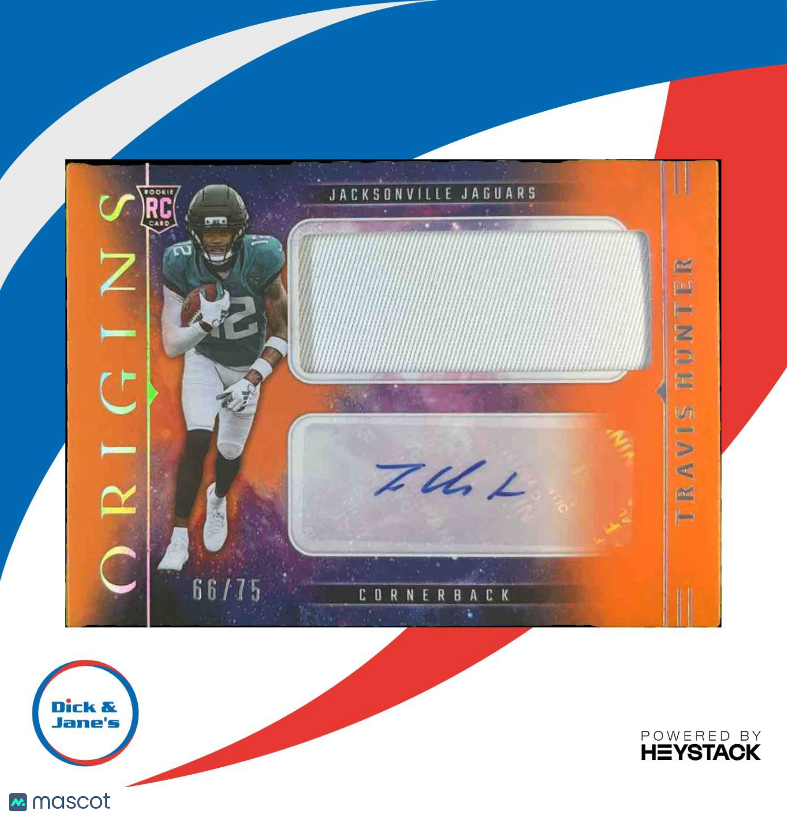 2025 Panini Origins Travis Hunter Jumbo Jersey Auto Orange /75 RC Jaguars - Sports Cards