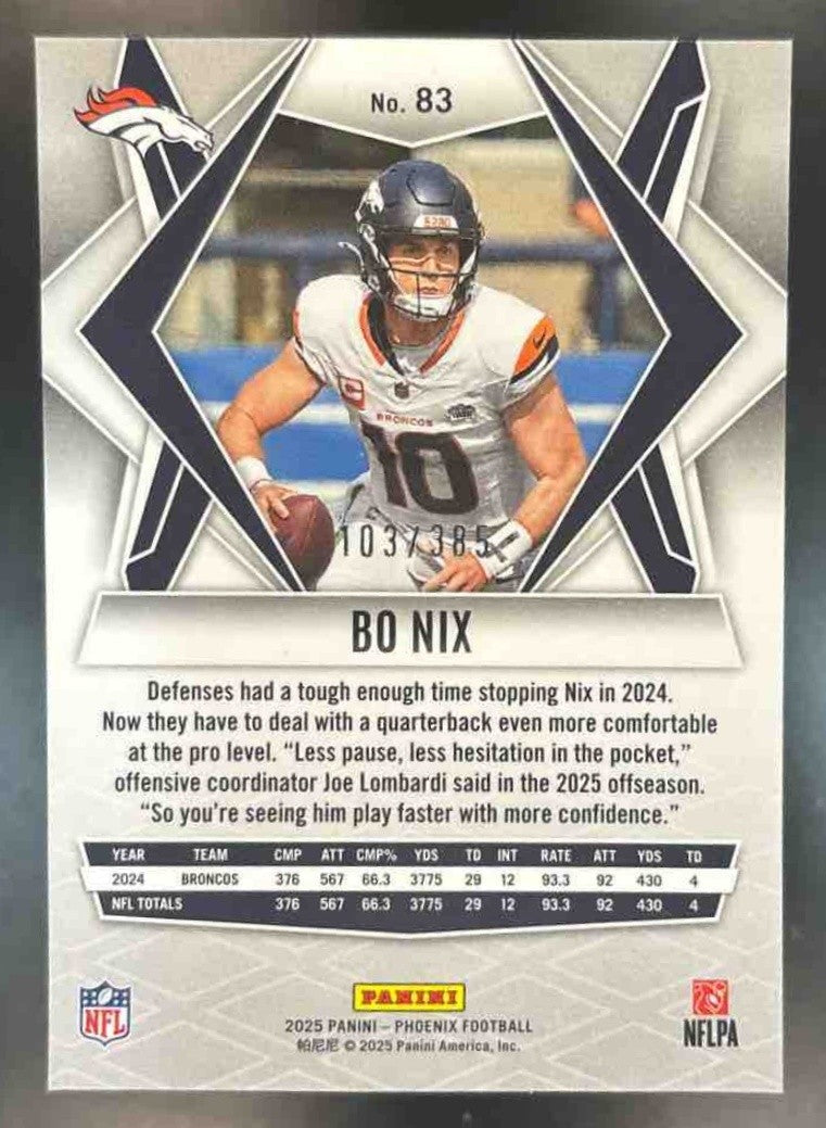 2025 Panini Phoenix Bo Nix Light Blue Pyramids /385 #83 Denver Broncos - Sports Cards