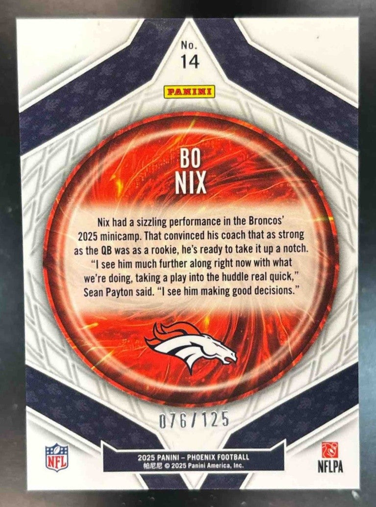 2025 Panini Phoenix Bo Nix Paragon Bronze Pandora Prizm /125 #14 Denver Broncos - Sports Cards