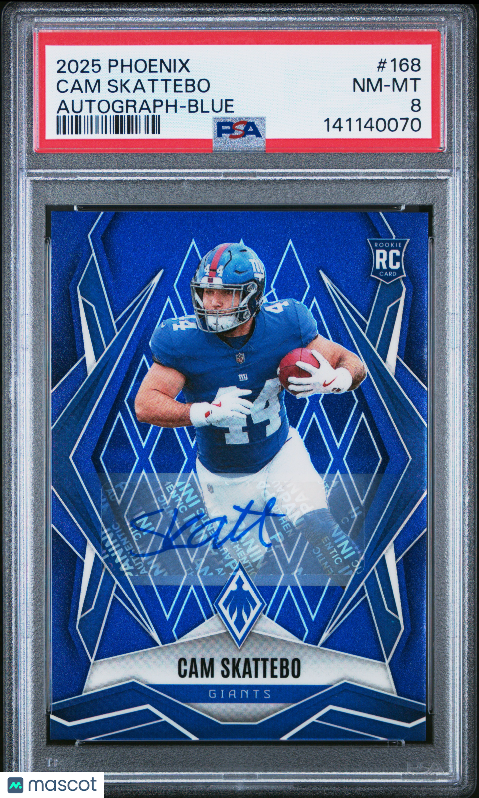2025 Panini Phoenix Cam Skattebo Autograph Blue 07/49 Rookie #168 PSA 8 - Graded Sports Cards