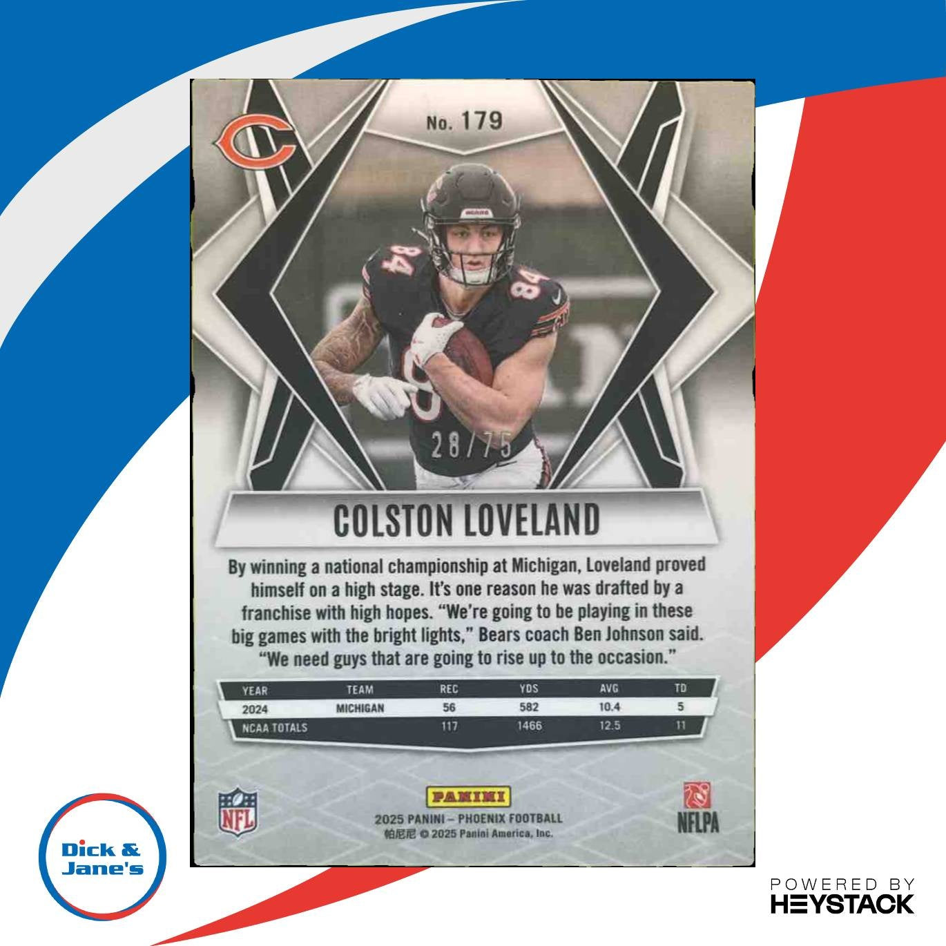 2025 Panini Phoenix Colston Loveland Pink Seismic 28/75 #179 RC Chicago Bears - Sports Cards