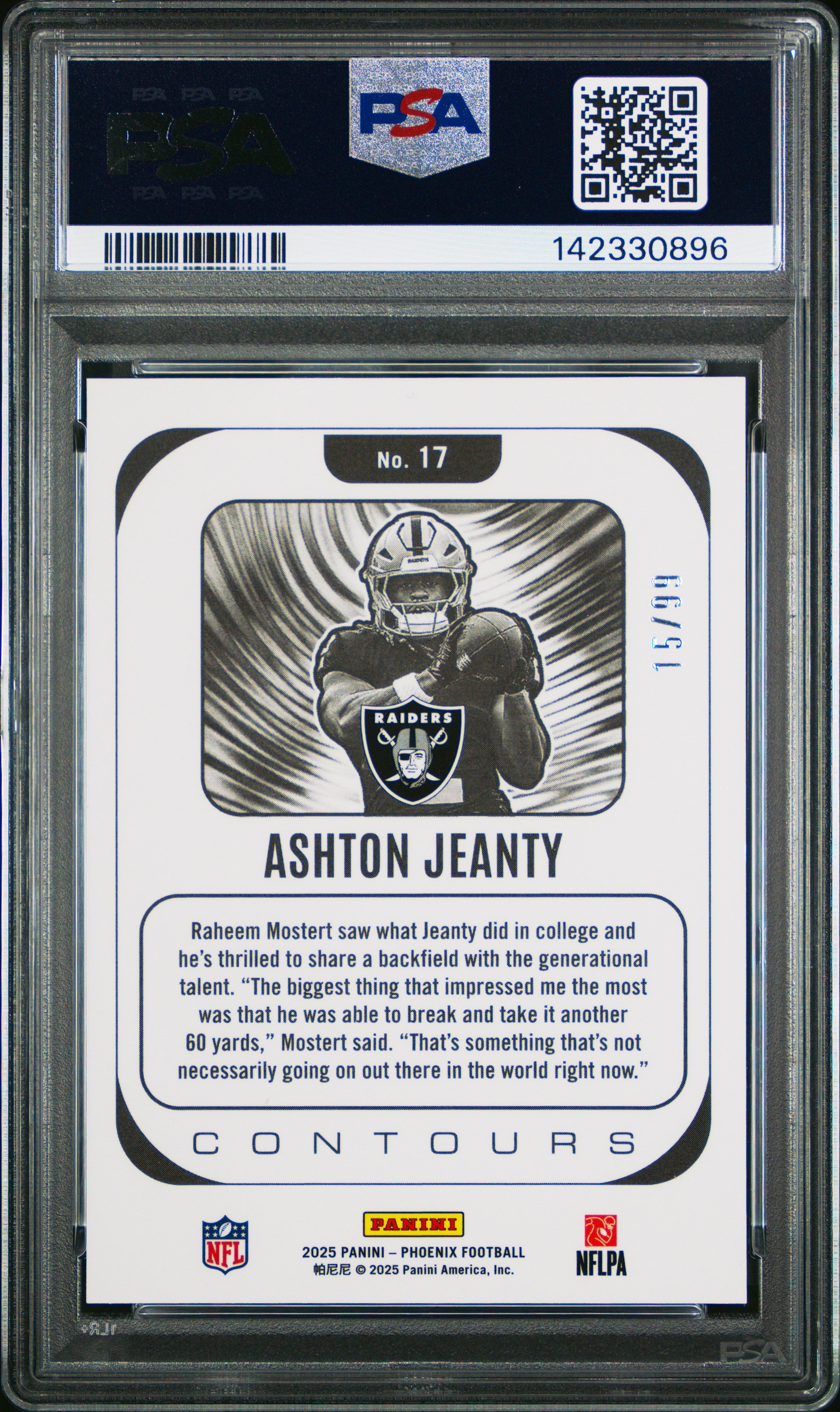 2025 Panini Phoenix Contours Ashton Jeanty Silver Seismic 15/99 PSA 10 GEM MINT - Graded Sports Cards