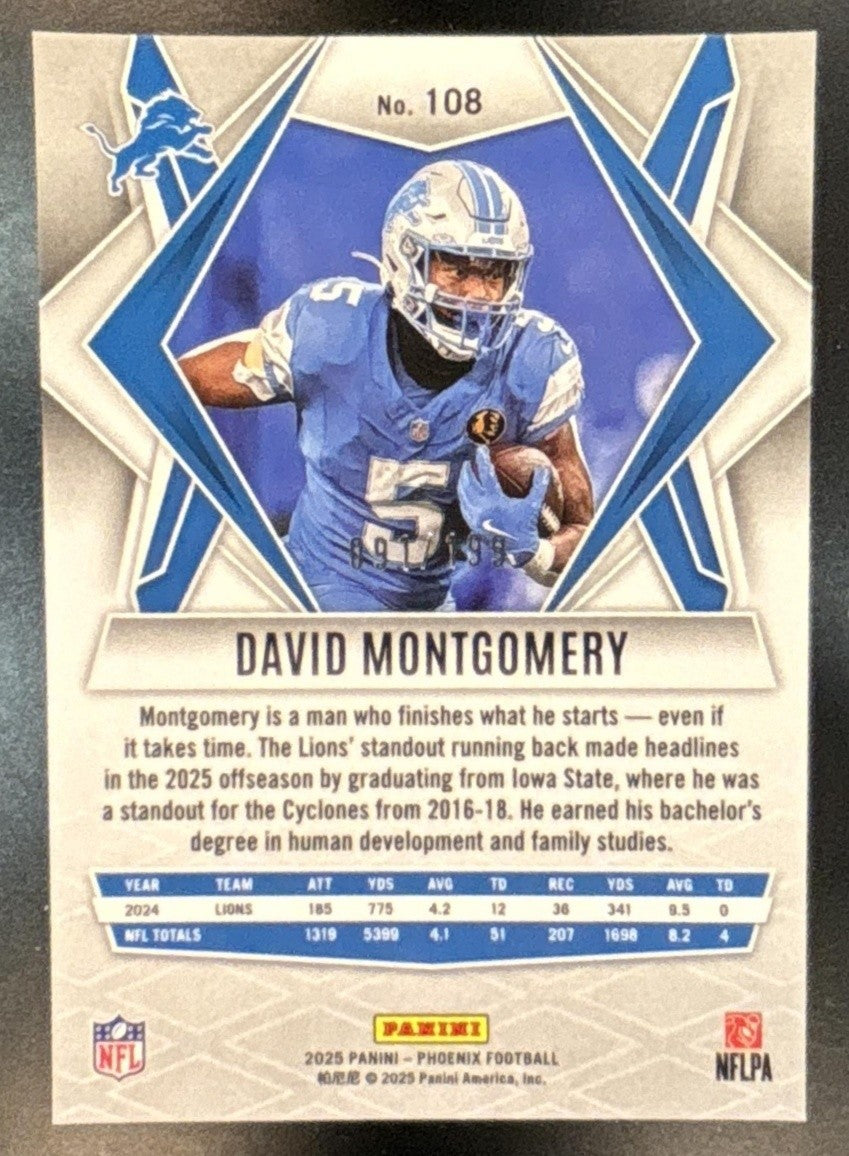 2025 Panini Phoenix David Montgomery Wave Prizm /199 #108 Detroit Lions - Sports Cards