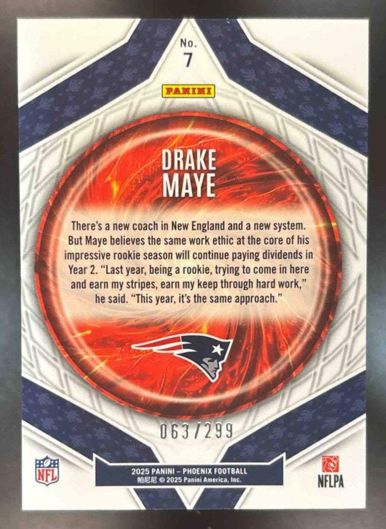 2025 Panini Phoenix Drake Maye Paragon Silver Hyper /299 #7 New England Patriots - Sports Cards