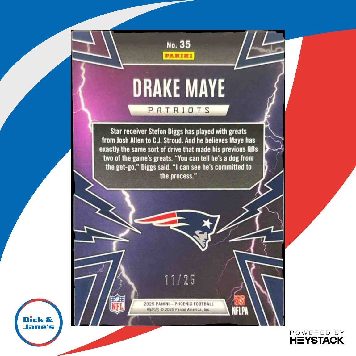 2025 Panini Phoenix Drake Maye Thunderbirds Green Seismic /25 #35 Patriots - Sports Cards