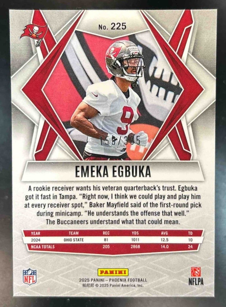 2025 Panini Phoenix Emeka Egbuka Light Blue Pyramids /385 #225 RC Buccaneers - Sports Cards