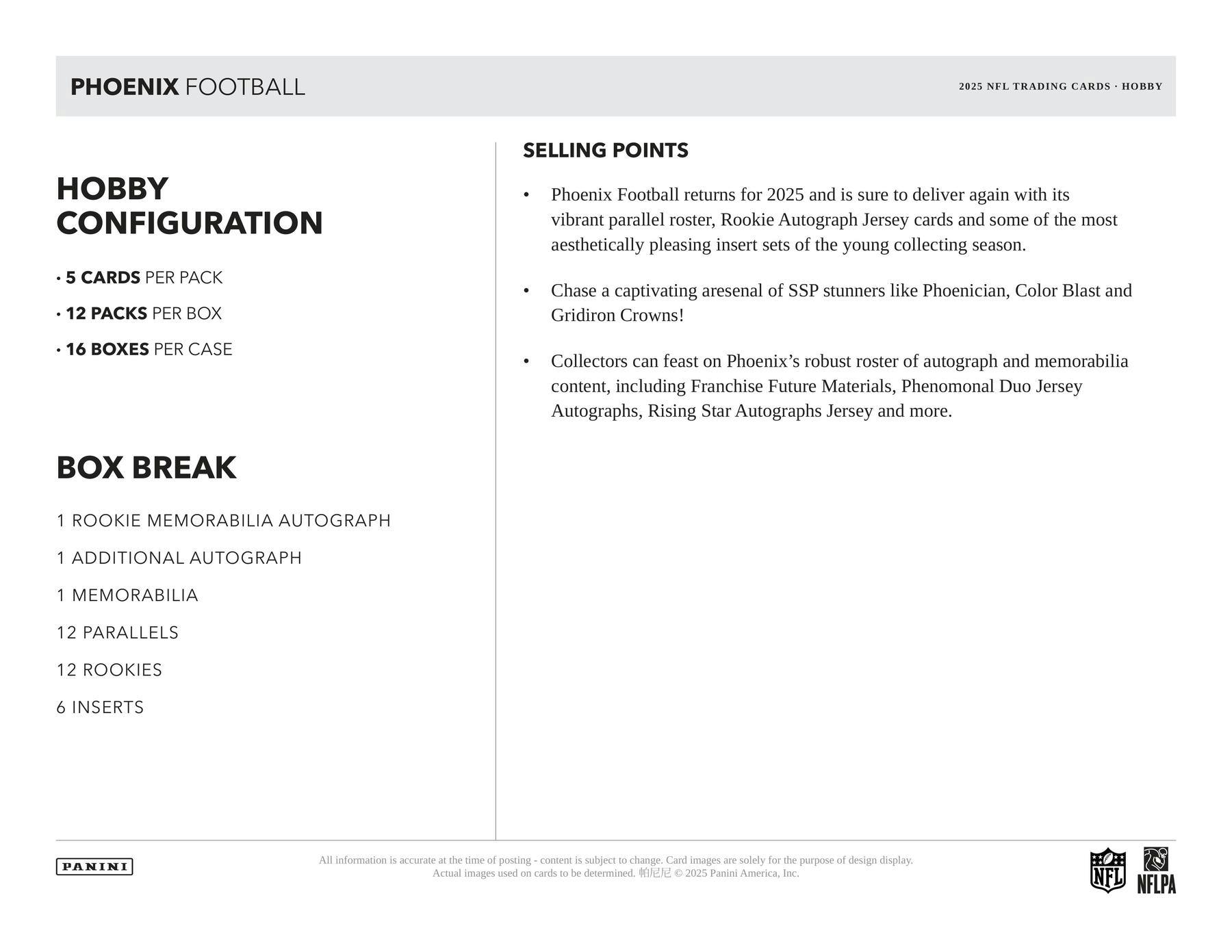 2025 Panini Phoenix Football Hobby Box (2 Autos and 1 Mem) - NFL Hobby Box