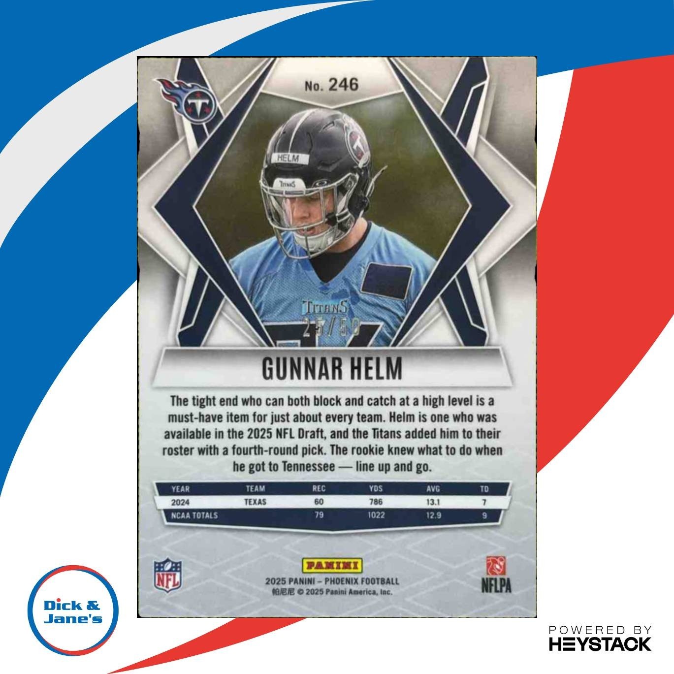 2025 Panini Phoenix Gunnar Helm Bronze Winter 25/50 #246 RC Tennessee Titans - Sports Cards