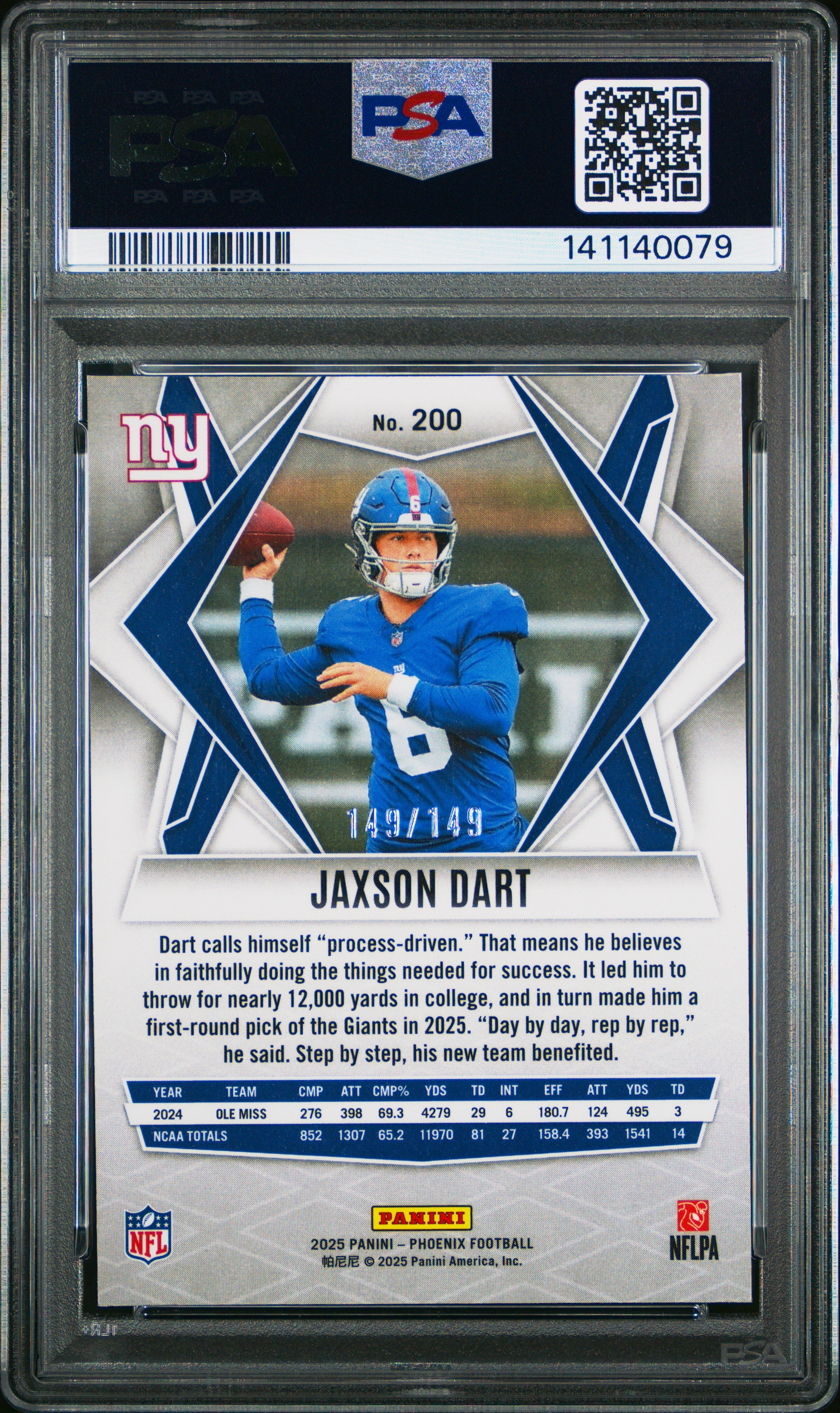 2025 Panini Phoenix Jaxson Dart 149/149 Rookie #200 PSA 9 MINT New York Giants - Graded Sports Cards