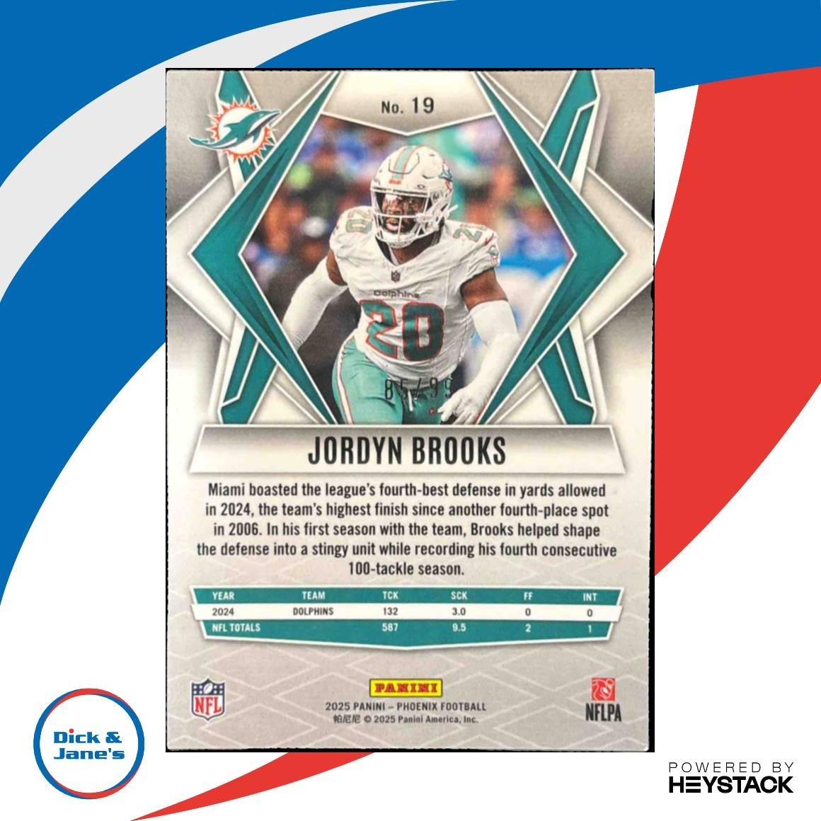 2025 Panini Phoenix Jordyn Brooks Red Seismic /99 #19 Miami Dolphins - Sports Cards